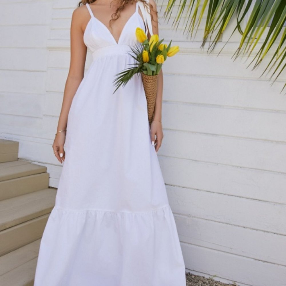 JustFab White Elastic Strap Maxi Dress Size XS